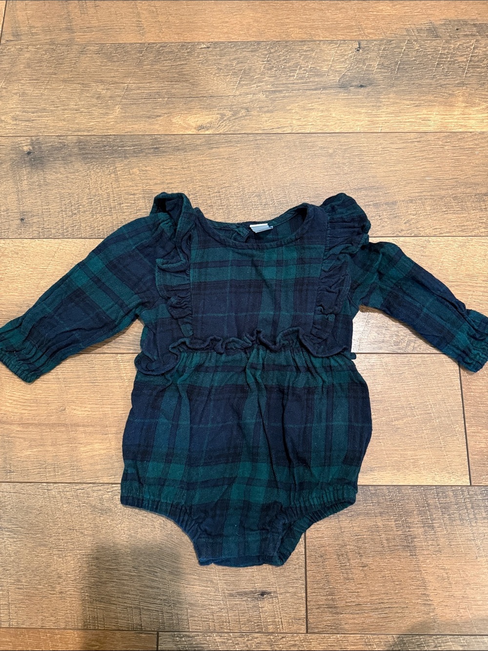 Old Navy Blue and Green Plaid Ruffle Baby One-Piece Bodysuit
